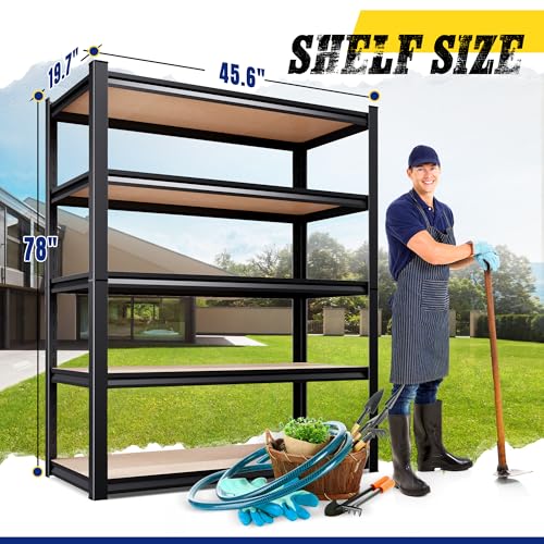 Image of Garage Shelving Unit, 4 Pack Heavy Duty Metal Storage Shelves, 78 inch H x 46 inch Wx 20 inch D 5 Tier Adjustable Utility Steel Rack, Freestanding Organizer for Warehouse, Pantry, Basement, Shop Black