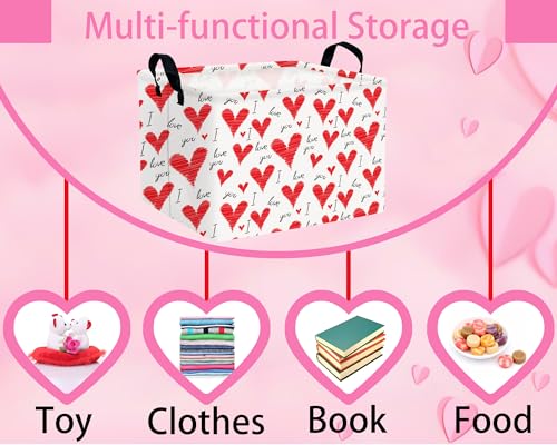 Image of Valentines Day Basket Large Foldable Heart Shaped Storage Box for Gifts Kids Empty Storage Bins Rectangular Toy Organizer Decor (Water Pattern Love)