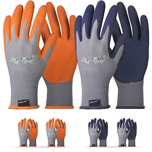 SEUROINT Gardening Gloves for Women, 4 Pairs Breathable Rubber Coated Garden Gloves, Outdoor Protective Work Gloves