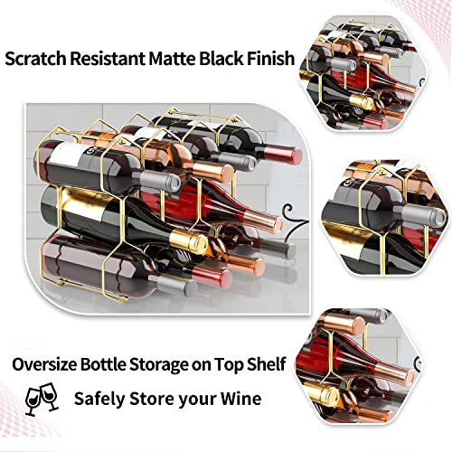 Buruis Countertop Wine Rack - 14 Bottle Wine Holder For Red White Wine Storage - Freestanding Metal Wine Rack - Small Tabletop Wine Rack - 3 Tier Modern Wine Bottle Holder (Gold) #TOP1