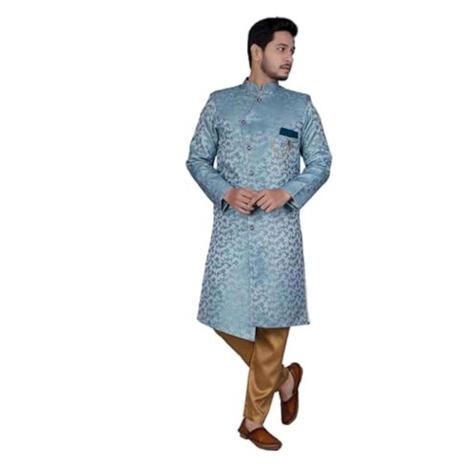 Mens Ethnic Wear SKY Color Traditional Indo Western With Churidar Pajama Set
