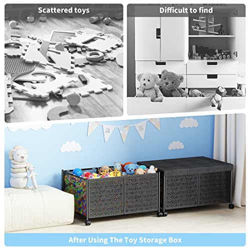 Phinox Toy Box Storage, Toy Chest Toy Organizers And Storage Bins, Large Toy Box For Boys Girls, 70L Toy Storage Organizer With Wheels, Collapsible Metal Kids Toy Storage For Nursery, Playroom,1 Pack #TOP6