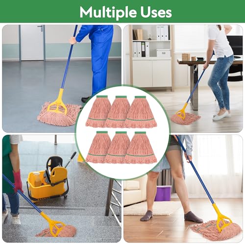 Image of Matthew Cleaning Heavy Duty Mop Head Commercial Replacement for General and Floor Cleaning , Wet Industrial Blue Cotton Looped End String Head Refill (Pack of 6) Orange