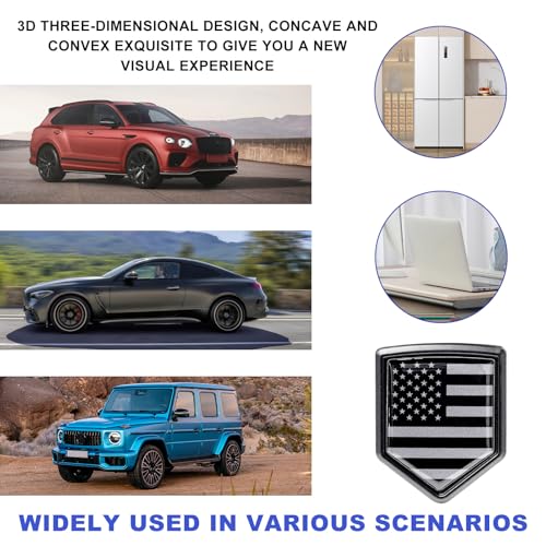 Image of 2 PCS US American Flag Decal Sticker Car Emblem, 3D Metal USA Flag Chrome Shield Car Emblem Badge, Embossed Patriotic American Flag Decoration for Car Truck SUV Motorcycle (Black)