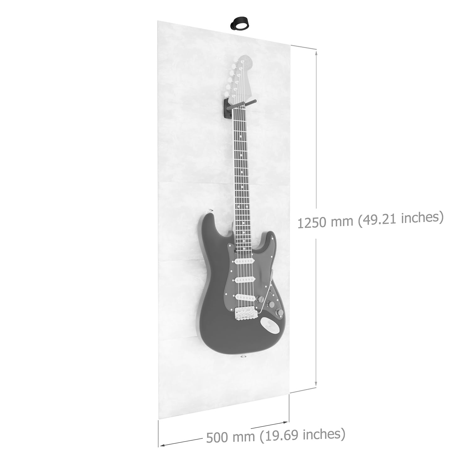 Wieszak na gitarę Uchwyt ścienny ze światłem RGB i panelami akustycznymi | Zmieniający kolor LED Wyświetlacz pochłaniający dźwięk dla gitar | 125 x 50 cm | Kolor lampy: Biały | Kolor panelu: [Czarny |