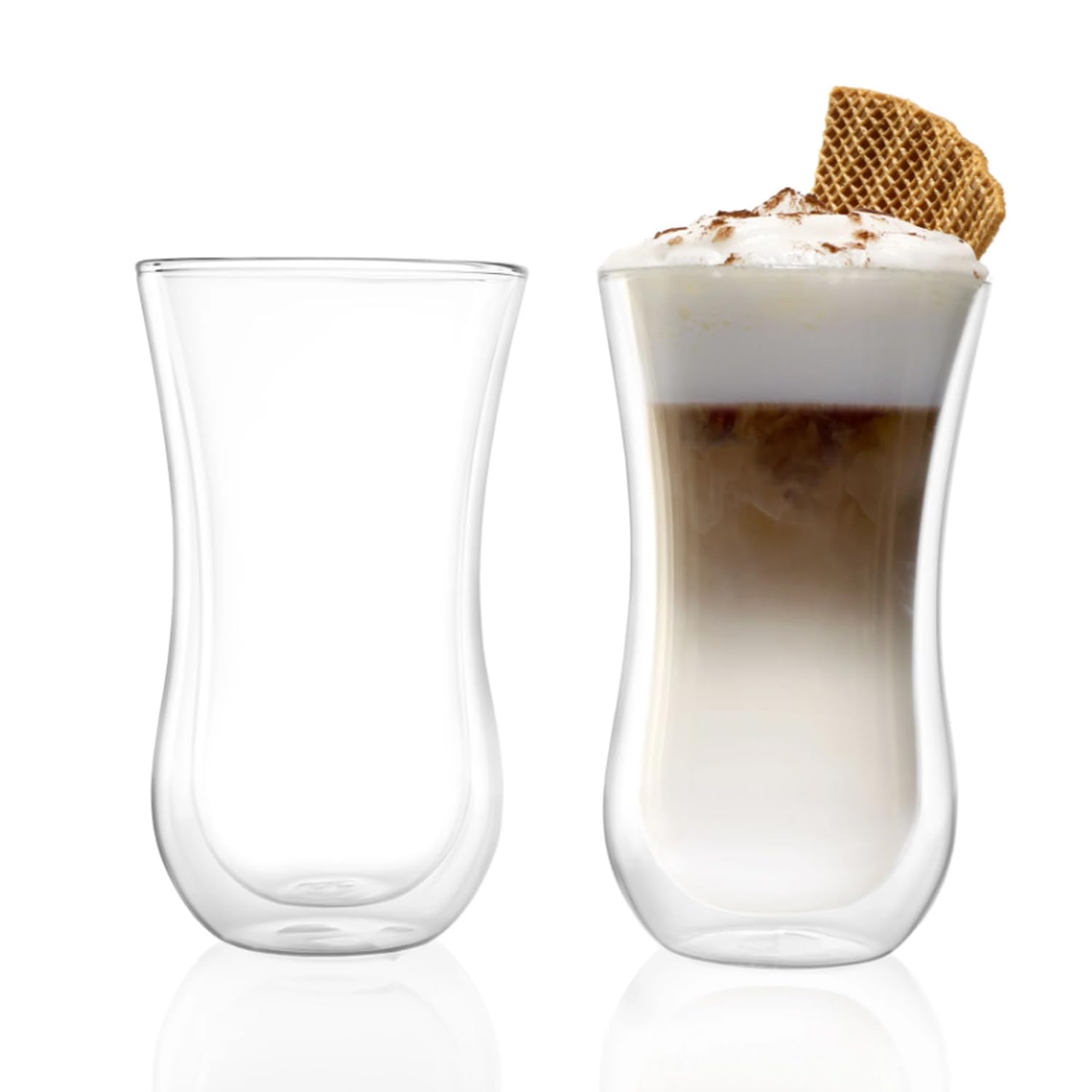 Stölzle Lausitz Set of 2 Coffee 'N More Coffee Glasses (XL / 11.25 Fl oz) Coffee Cups Glass, Double Walled Glass Coffee Mugs for Hot or Cold Drinks - Genuine Stölzle Insulated Glass Coffee Mugs