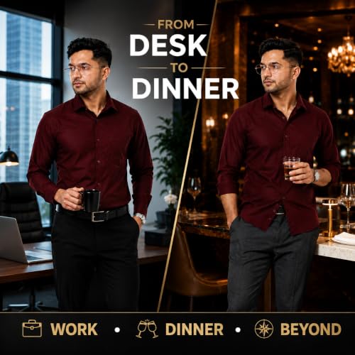 Image of XJARVIS Austin Formal Shirt for Men - Cotton Blend Regular Fit Full Sleeve Office Wear Shirt with Pocket | Spread Collar Plain Solid Casual Shirt | Maroon, Wine, Slate Blue, Slate Grey, Pastel Purple