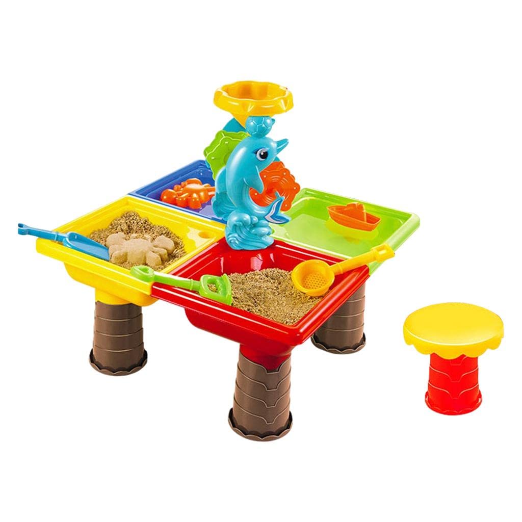 Kinderspielzeug Sand Wasser Tisch Set Lern Tisch 2 in 1 Spieltisch Sandkasten Wasserspieltisch Eimer Schaufel Fördert Fantasie Teamspiel Greifübungen, 45x45x45cm