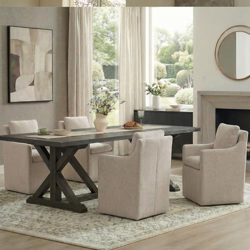 Image of KISLOT Upholstered Dining Chairs with Casters, No Assembly Modern Accent Armchair with Rollers for Dining Room, Bedroom, Living Room, Reading Room, Already Assembled, Sand, 1 Box