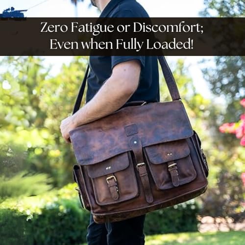 Image of Leather Messenger Bag for Men, 16 Inch Laptop Crossbody,Vintage Brown Handmade Leather Shoulder Briefcase Bag for Men, Full Grain Business Briefcase for Office,Work Travel