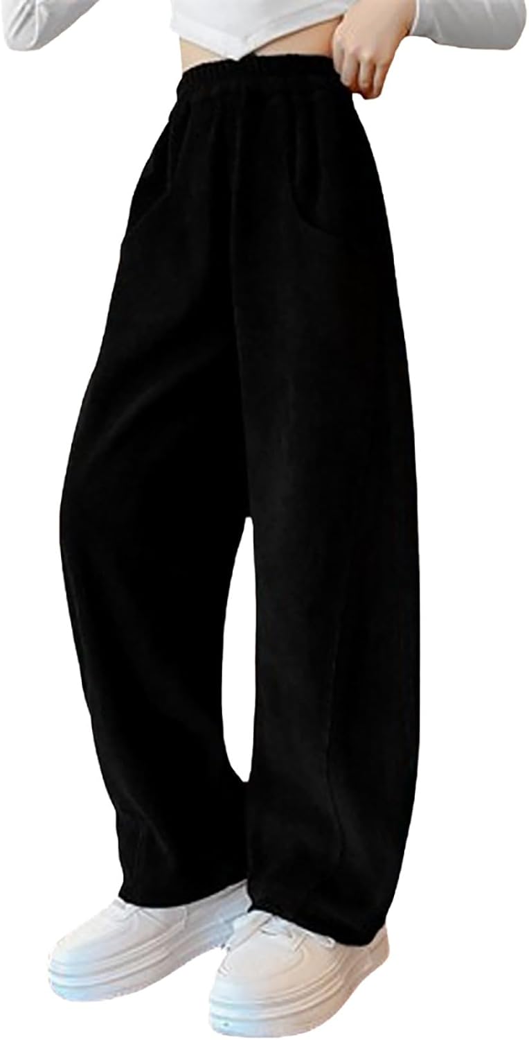 Girls Fleece Lined Sweatpants Winter Thick Warm Casual Wide Leg Baggy Joggers Pants Trendy Comfy Barrel Pants