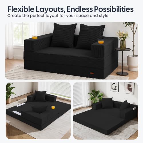 Image of COMAX Futon Sofa Bed, Convertible Sofa Bed, Folding Boneless Couches | Low-Profile Small Boneless Couch for Living Room, 11.8 inch H Low Seat 59 inch Foldable Floor Sofa Lounge Space‑Saving