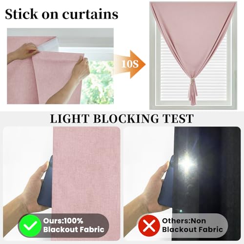 Image of 100% Blackout Self Adhesive Curtains- Stick on Curtains Shades Window Blinds Curtain No Rod Needed Easy to Hang Curtain, Use for Bedroom, Living Room, W46 x L60 inch, 1 Panel, Light Pink