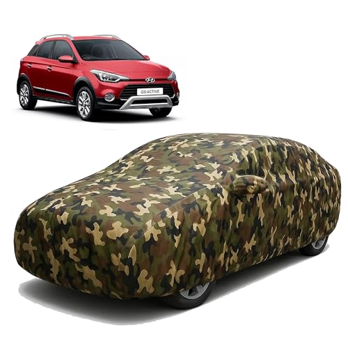 Image of Sulfar 100% Waterproof Car Body Cover Compatible with Mirror for Hyundai i20 Active with Long Lasting Durable Material (Triple Stitched, Full Bottom Elastic, Camouflage Army)