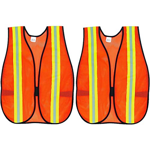 MCR Safety V201R Polyester Mesh General Purpose Safety Vest with 2-Inch Lime/Silver Reflective Stripe Fluorescent Orange / 2 PACK