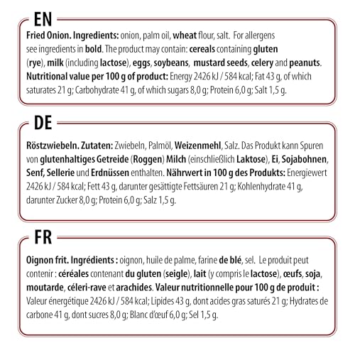 Prymat Röstzwiebeln 300 g – Gebratene Zwiebeln, Knusprig geröstete Zwiebeln, Hot dogs, perfekt zum Verfeinern von Salaten, Suppen, Saucen, Fleisch, Burgern, Pommes und als Topping