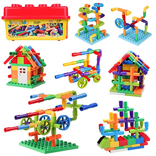 414 Pieces Toy Pipe, Creative STEM Tube Locks Construction with Wheels and Mini Baseplate, Interlocking Educational Sensory Kit, Preschool Learning Toys for Boy and Girls Ages 3+