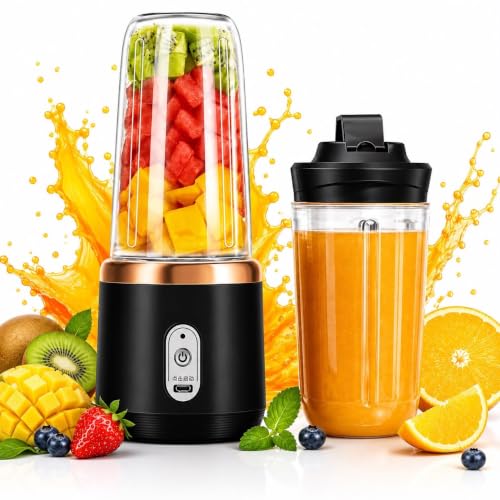 Image of Portable Blender USB Rechargeable Personal Juicer Mixer | 6 Stainless Steel Blades | 3 Speed Modes | 1500mAh Battery | Mini Smoothie Maker for Shakes, Juice & Protein Drinks | Assorted Color