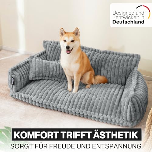 noviclass® Hundesofa Chaffar Hundebett | Orthopädische Matratze | Moderner Stil | Cord-Design Größen (Lichtgrau, XL (120cm))