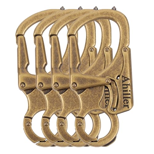 Ahiller Carabiner Keychain Clip, Double Lock Designed - Tungsten Steel Tip, Multifounction Tools for Camping, Hiking, Fishing, Outdoor Survival Bronze-4P