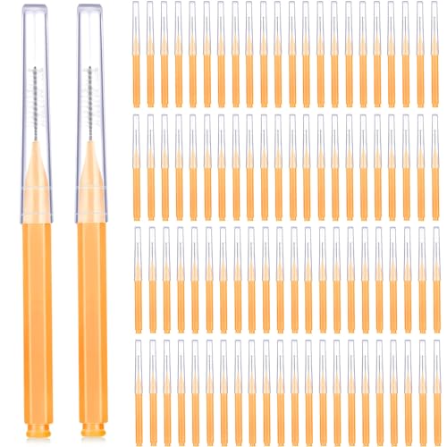 Image of Patelai 100 Pieces Braces Dental Brush for Cleaner Interdental Toothpick Dental Tooth Flossing Head Oral Hygiene Flosser Toothpick Cleaners Tooth Tool(Orange,Ideal Size)