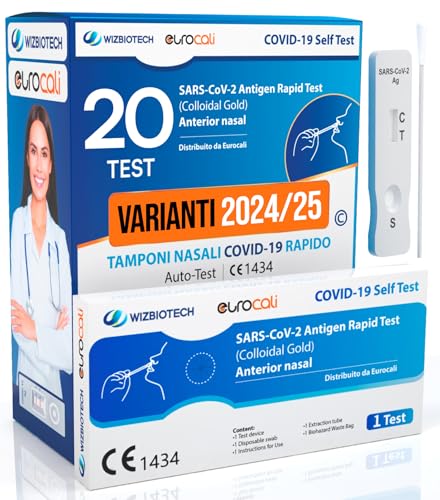 20x Tamponi COVID 19 - Test Nuove Varianti 2025 - Tamponi Rapidi Nasali Certificati per Uso Domestico, Risultato Rapido