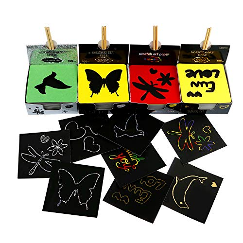 lureme 4 Pack Mini Rainbow Scratch Off Art Notes Holographic Scratch Paper Gold Scratch Paper Cards Silver Scratch Note Sheets for Kids Black Scratch Note Arts Crafts DIY Party Favor Supplies Kit