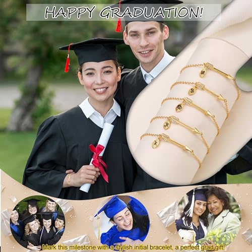 Graduation Gifts for Her 2025, 2025 Graduation Gifts High School College Graduation Gifts for Teen Girls 5th 8th Grade Masters Degree Grads Initial Bracelets for Women Letter A-Z Charm Bracelet Daughter Niece Granddaughter Girlfriend Jewelry