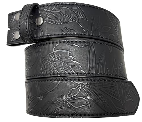 BC Belts Leather Belt Strap with Flower and Leaf Embossed Pattern 1.5