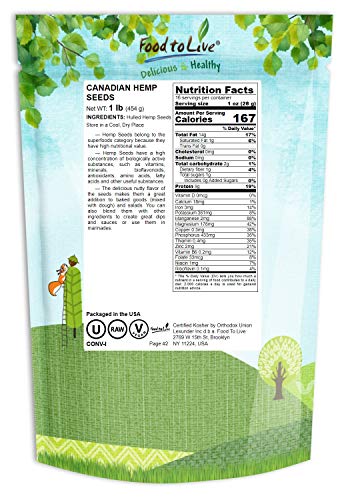Food to Live Canadian Hemp Seeds, 1 Pound – Raw Hearts, Hulled, Shelled, Kosher, Bulk, Vegan Superfood, Keto and Paleo Friendly, Rich in Protein, Omegas 3 & 6, and Manganese, Great for Yogurts - Image 3