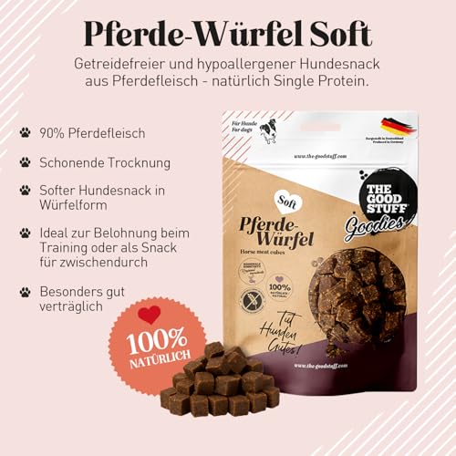 The GOODSTUFF Pferde-Würfel Soft 150 g | Pferdefleisch Hundeleckerlies getreidefrei & luftgetrocknet | Hundesnack Würfel | Trockenfleisch für Hunde | Trainingsleckerli | Super-Premium Hundefutter