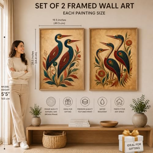 Image of Livin'luxe Set of 2 Ethnic Bird Floral Wall Paintings for Living Room Bedroom Hallway Decor with Premium Wooden Color Synthetic Frame (25.5 x 19.5 Inch) NM02-104
