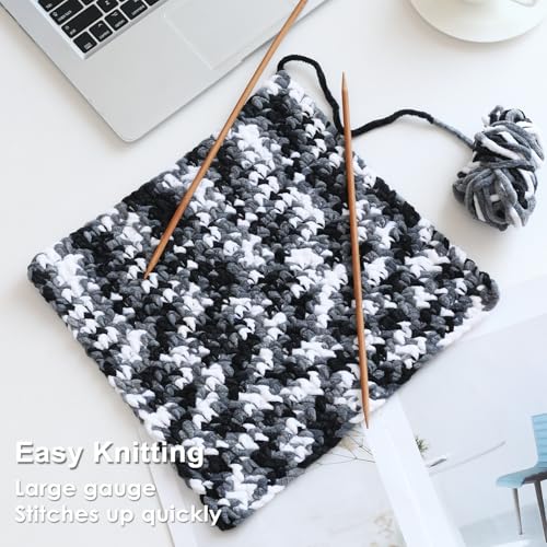 Image of #6 Super Bulky Blanket Yarn for Crocheting - 4 Skeins(Each 10.5oz /300g, 220yds /201m), Chunky Chenille Thick Plush Big Soft Yarn for Crocheting Knitting Blankets, Black & Grey & White