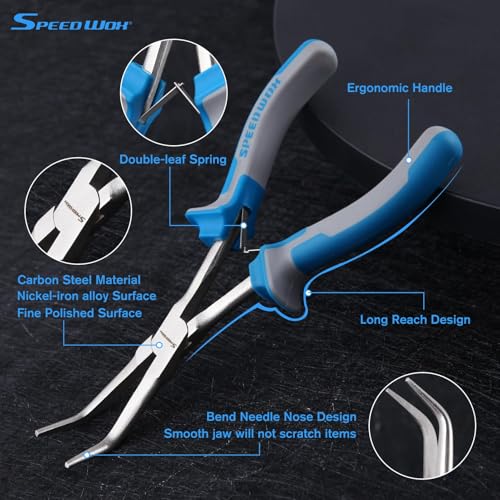 SPEEDWOX Long Reach Bent Needle Nose Pliers with Smooth Jaw Extra Long Nose Precision Wire Looping Pliers Needle Remover Pliers for Hard to Reach Narrow Spaces Jewelry Making Tools Fishing Tools - Image 2