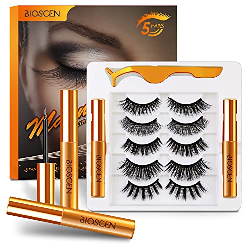 Magnetic Eyelashes, Mink Eyelashes Magnetic Fake Eyelashes Fluffy Magnetic lashes Natural Look【5 Pairs】