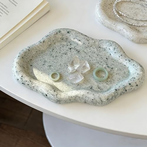 Image of Jewelry Dish Trinket Tray for Women, Ring Dish Holder, Unique Cloud Shape Ceramic Plate Cute Things Vanity Aesthetic Room Decor Mother's Day Birthday Gifts (Marble Green)