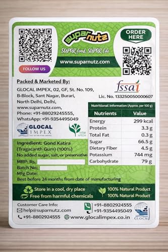 Image of Suparnutz Gond Katira Natural Edible Gum | Tragacanth Gum Crystals for Summer Drinks Sharbat Lassi and Desserts like Kheer | Helps in cooling the body | No Added Sugar or Preservatives | 250g
