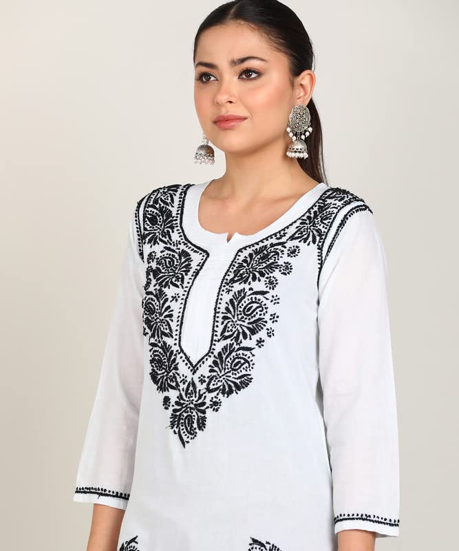 Image of Vahson Designer Hand Lucknowi Chikankari Embroidery Cotton Short Kurti for Women /Girls