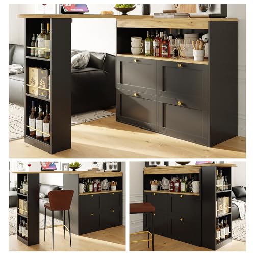 DHWDS Mesa de bar giratoria 360°, mesa de bar multifuncional con cajones y estantes abiertos, mesa de cocina modular de MDF, flexible para comedor y sala de estar