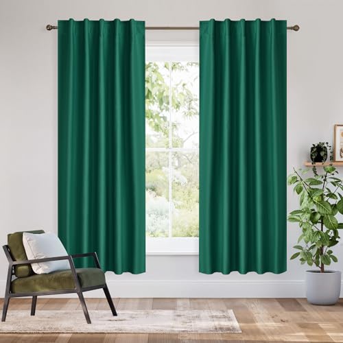 Image of RYB HOME Bedroom Blackout Curtains 63 inches Long, 100% Blackout Thermal Insulated Noise Reducing Back Tab Curtains for Living Room Nursury, 42 inches Wide by 63 inches Long, Dark Green