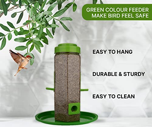 Image of Boltz Bird Feeder, 4 Feed Nozzle, Outdoor Hanging Bird Seed Feeder, Capacity Upto 1 Kg, Bird Feeder for Balcony, Ideal for All Kind and Stages Birds-(Green, Single Pack)