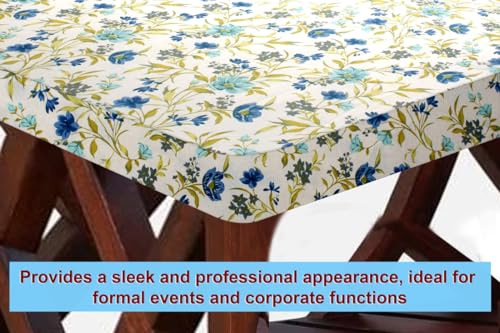 Image of The Furnishing Tree Elastic Cotton Square Center Table Cover 26x26 in Inches Floral Blue Leaf on offwhite Base