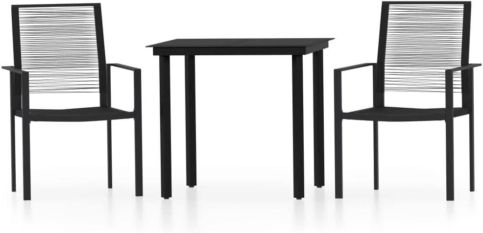 vidaXL Powder-Coated Steel/PVC Hollow Rattan/Glass Dining Set in Black