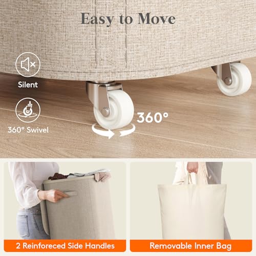 Image of Lifewit 85L Plastic Laundry Basket with Lid, Large Clothes Hamper with Wheels and Removable Bag, Tall Collapsible Rolling Storage Bin for Dorm Bedroom Bathroom, Beige