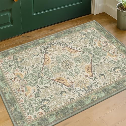 Sage Green Boho Bathroom Rugs - 2x3 Washable Non-Slip Soft