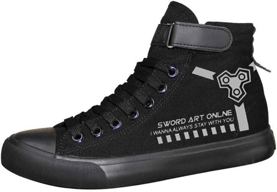 WANHONGYUESword Art Online SAO Anime Unisex High-Top Canvas Shoes Lace-up Pump Trainers Fashion Sneakers Flats Plimsolls 3.5 UK Black 4