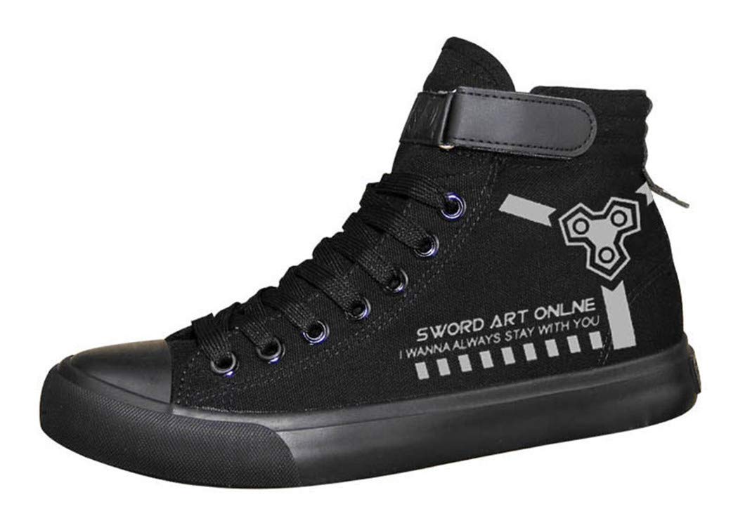WANHONGYUE Sword Art Online SAO Anime Unisex High-Top Canvas Shoes Lace-up Pump Trainers Fashion Sneakers Flats Plimsolls 7 UK Black 4