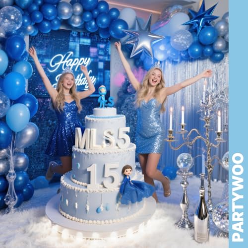 Image of PartyWoo Blue and Silver Balloons 66pcs 12 Inch Light Pastel Baby Metallic Pearl Blue Metallic Chrome Silver Confetti Balloons for Gender Reveal Wedding Baby Shower Birthday Party Decorations