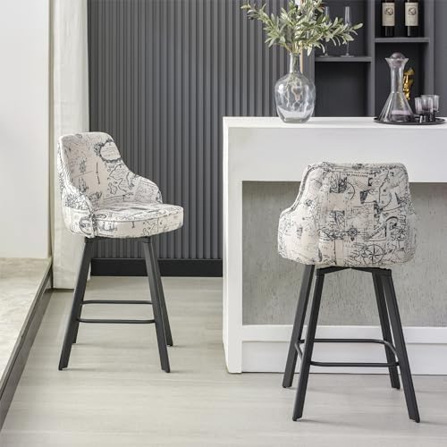 Image of Swivel Counter Bar Stools Set of 2 with Back, Fabric Kitchen Barstool