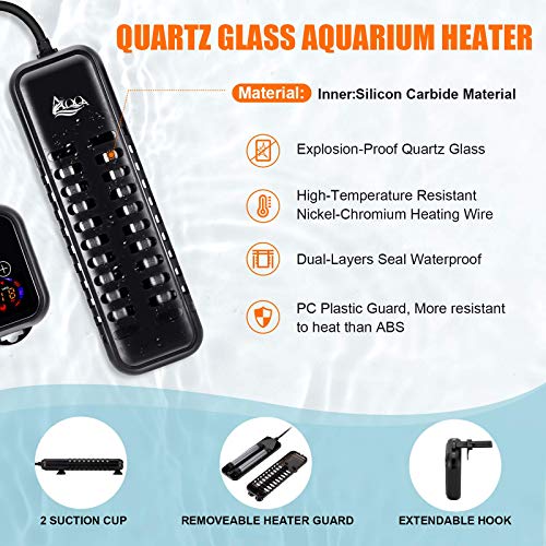Image of AQQA Aquarium Heater, 1000W Fish Tank Heater Submersible Betta Fish Heater for Aquarium Thermostat Pond Heater for Freshwater and Saltwater (1000W for 120-280 Gallon Tank)